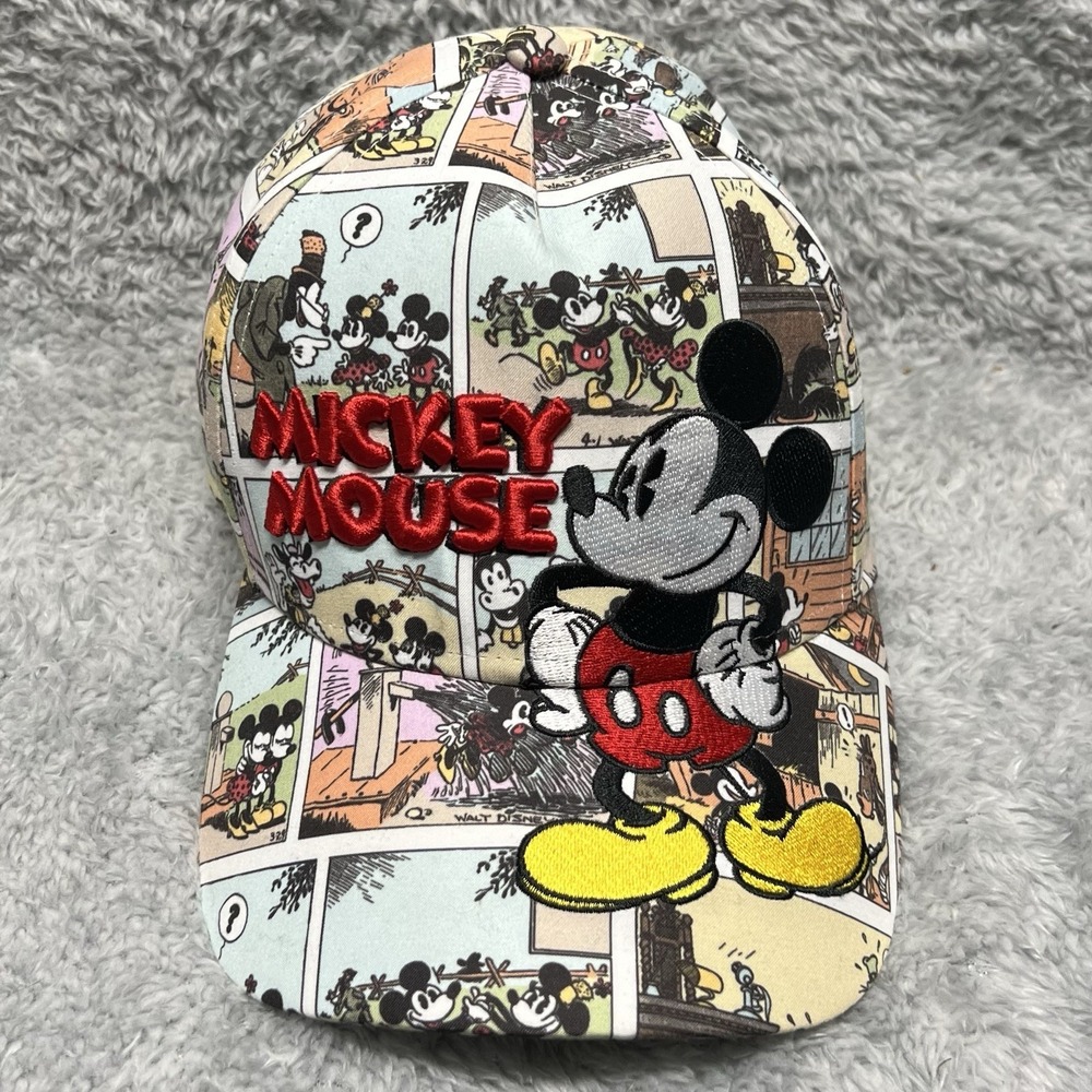 Disney Mickey Mouse Baseball Comic Strip Hat Embroidered Spell‎ Out Adjustable